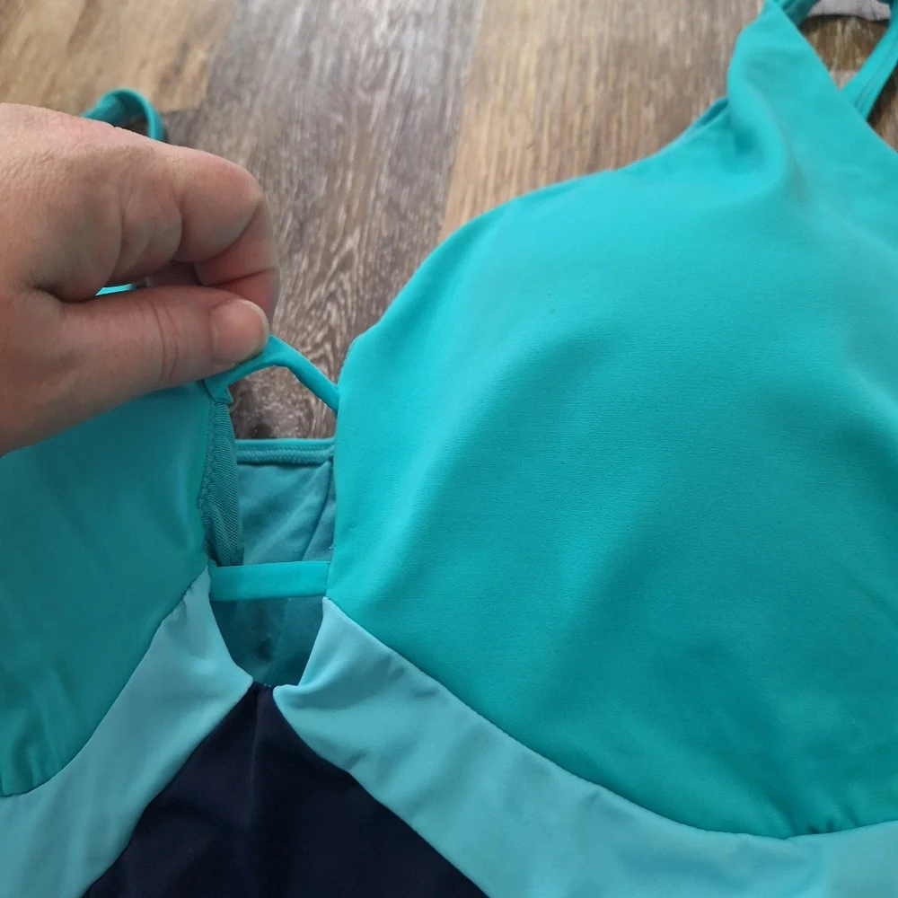 NEW Swimsuits For All Color Block V-Neck Blue One Piece Swimsuit, Sz 26